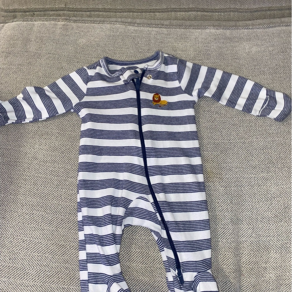 Just one you Newborn navy and white stripe onesie / footie